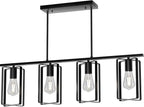 4-Lights Farmhouse Kitchen Light Fixtures Over Island, Adjustable Height Dining Room Chandelier Over Table with Flexible Shade, Hanging Pendent Lighting Over Bar, Black