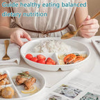 (5 Pack) Portion Control Plate for Balanced Eating, 9" Unbreakable Divided Plates,3 Compartment Plates, Reusable Plastic Plates, BPA Free for Kids Adults (White)