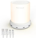 Macally Small Bedside Lamp with USB Ports (USB C + A) - Fast Charging Bedside Light and 3 Way Dimmable Touch Lamp for Nightstands - Great as a Night Light and Charger for Bedrooms