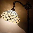 WERFACTORY Tiffany Floor Lamp Cream Amber Stained Glass Bead Arched Lamp 12X18X64 Inch Gooseneck Adjustable Corner Standing Reading Light Decor Bedroom Living Room S005 Series
