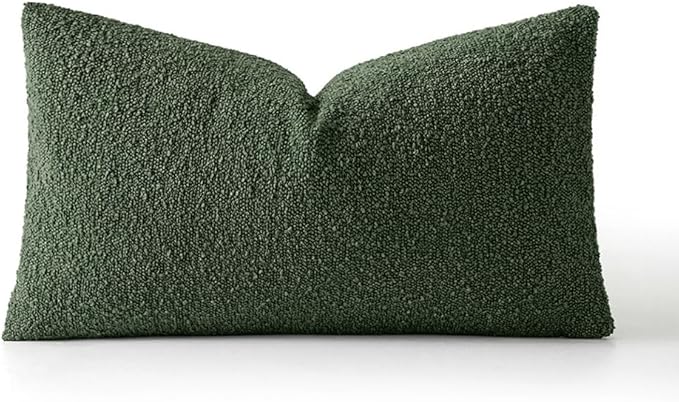 MIULEE Textured Boucle Throw Pillow Cover Christmas Dark Green Accent Solid Lumbar Pillow Case Decorative Soft Pack of 1 Couch Cushion Chair Sofa Bedroom Livingroom Home Decor,12x20 Inch