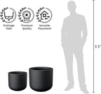 Kante 17.3-Inch Dia Round Concrete Planter, Indoor & Outdoor Garden Pot with Drainage Hole & Rubber Plug, Ideal for Flower and Tree, Black
