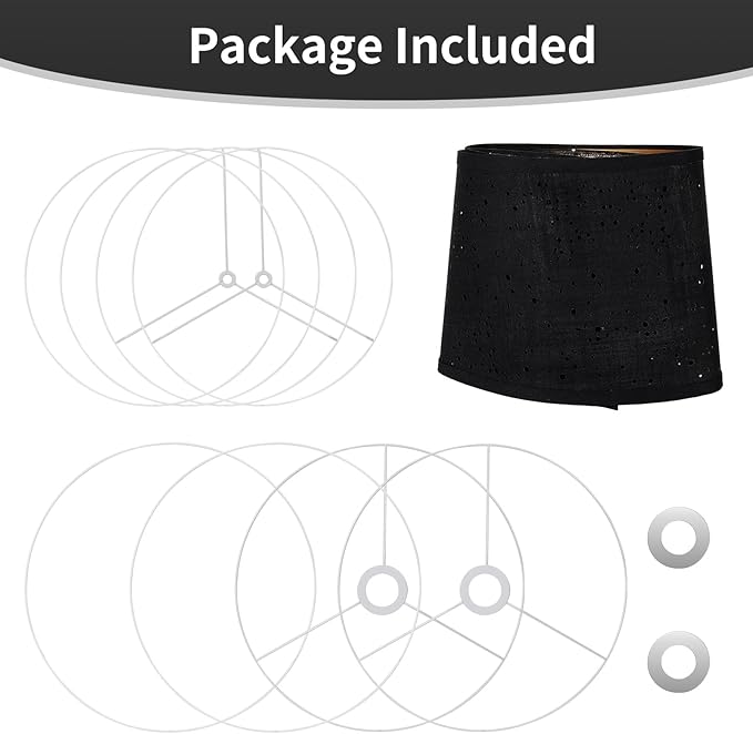 ALUCSET Drum Large Lampshades Set of 2, Stars Hollow Black Lamp Shade 13" Top X 15" Bottom X 11" High, Lamp Shades for Living Room Home Decor, Assembly Required Spider Fitter