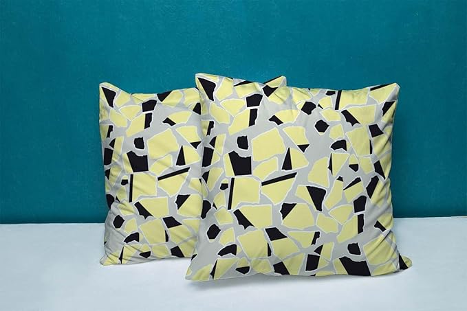 CAPSCEOLL 2PCS Gray Yellow Soft Throw Pillow Covers 20X20Inch Abstract Autumn Art Black Yellow and Grey Geometry Scraps Covers for Throw Pillows for Bedroom Sofa Living Room