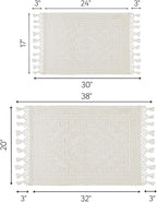 Savi Home Cotton Woven Jacquard Bathroom Rug Set of 2, Woven Fringe Bathroom Mats, 100% Cotton, Non - Slip Bath Mat, Durable Thick Bath Mat 17”x30”& 20"x38" with Fringes, Ivory