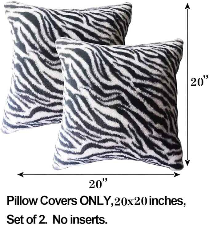 Black White Square Pillow Cover Soft Fluffy Fuzzy Faux Fur Zebra Stripe Throw Pillows Modern Decorative Accent Cushion Covers Pillowcase for Couch Sofa Living Room Bedroom, 20x20