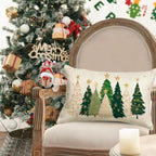 RABUSOFA Christmas Tree Pillow Covers 12x20 Inch,Watercolor Xmas Decor Stars Winter Holiday Lumbar Cushion Case Decoration for Home Sofa Couch(White, 20" x 12" (Pack of 1))