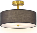SomSom 3-Light Semi Flush Mount Ceiling Light Fixture, 13.7" Drum Light Fixture, Modern Close to Ceiling Light with White Fabric Shade Lamps