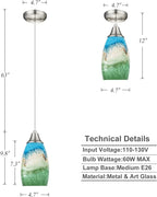 Mini Glass Pendant Lights,Blown Art Glass Pendant Hanging Light Fixtures Kitchen Island Pendant Lamp Shade with Brushed Nickel Finish for Bar Counter,Hallway,Dining Room Multi color-1P