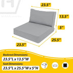 AAAAAcessories Outdoor Deep Seat Cushions, Waterproof, Fade-Resistant Patio Furniture Replacement Cushions, 23.5" x 25.5" x 5" + 23.5" x 13.5", Gray