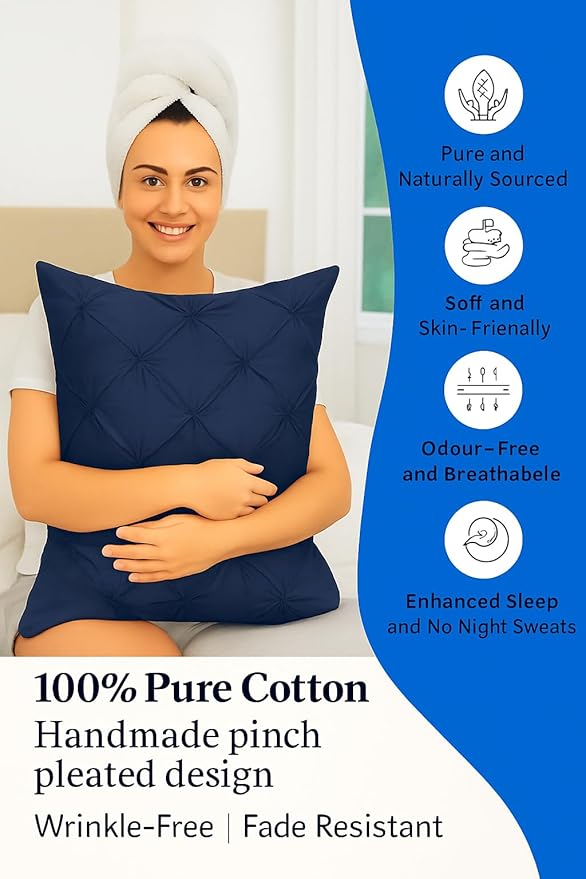 COTTON STICH King Pillow Shams Set Of 2 Navy Blue 20x36 Pinch Pleated Pillow Shams Pillow Covers Hotel Quality 100% Egyptian Cotton 600 Thread Count Gorgeous Decorative Pinch King Pillow Sham Set of 2