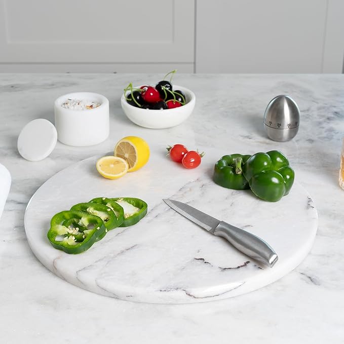 Koville Milas Lilac Marble Cutting Board for Kitchen, 16" Large Marble Cheese Serving Board for Baking, Charcuterie, Pastry, Trivet, Non-Stick Heat Resistant Stone Cutting Boards for Kitchen Counter