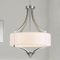 6-Light Brushed Nickel Chandelier 19.7" Modern Drum Chandeliers for Dining Room Light Fixture with White Fabric Shade Large Pendant Lighting for Kitchen Island Living Room Bedroom Foyer Over Table,E12