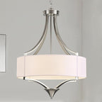 6-Light Brushed Nickel Chandelier 19.7" Modern Drum Chandeliers for Dining Room Light Fixture with White Fabric Shade Large Pendant Lighting for Kitchen Island Living Room Bedroom Foyer Over Table,E12