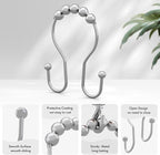 AmazerBath Shower Curtain Hooks, Shower Curtain Rings, Metal Chrome Shower Curtain Hooks Rust Proof, Smooth Glide Double Shower Hooks for Shower Curtain, Shower Rod Hooks 12Pcs