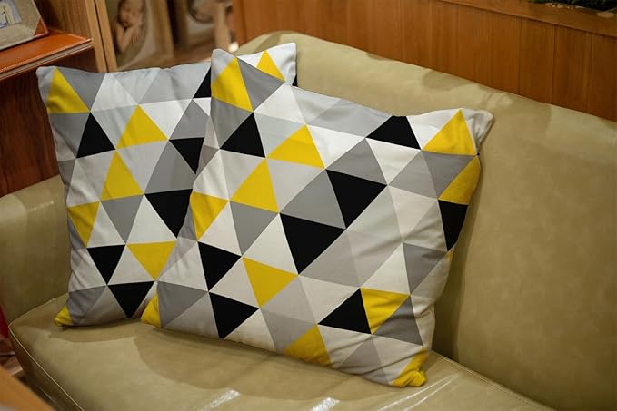 CAPSCEOLL Standard Pillow Protectors White Yellow Gray Geometric Triangles Mosaic 20X20 Inch Set of 2 Outdoor Pillow Cover for Bedroom Sofa Living Room Zipper Pillow Protector