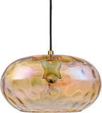 Amber Glass Pendant Lighting, 11" Hammered Lampshade Hanging Lamp, 1-Light Brass Gold Chandelier for Dining Living Room Kitchen Island