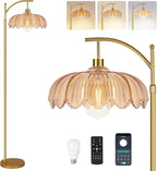 Floor Lamp for Living Room,Bedroom,Gold Dimmable Standing Lamp with Remote,Mid Century Modern Brass Retro Vintage Glass Tall Floor Light Boho Bohemian