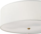 GLOBE Electric 60998 2-Light Flush Mount Ceiling Light, Matte Brass, White Linen Shade, E26 Base, Minimalist Lighting for Kitchen Island, Bathroom, Bedroom, or Dining Room, Home Decor
