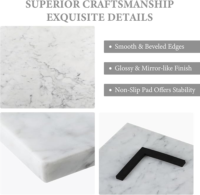 Koville Italian Carrara Marble Cutting Board for Kitchen, 16x20inch Extra Large Hand Crafted Marble Slab for Cheese, Charcuterie, Pastry Board - Wedding Gift, House Warming Gift