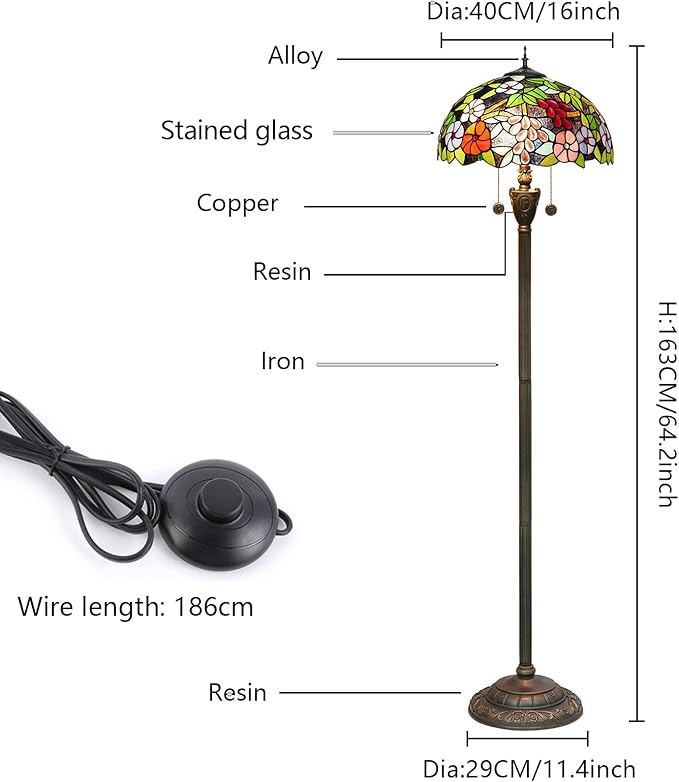 Tiffany Floor Lamp 16 Inch Victoria Purple Grape Flower Handmade Standing Glass Lamp Antique Standing Reading Lamp Suitable For Bedrooms Living Rooms Dining Rooms Tiffany Style Retro Home Decoration