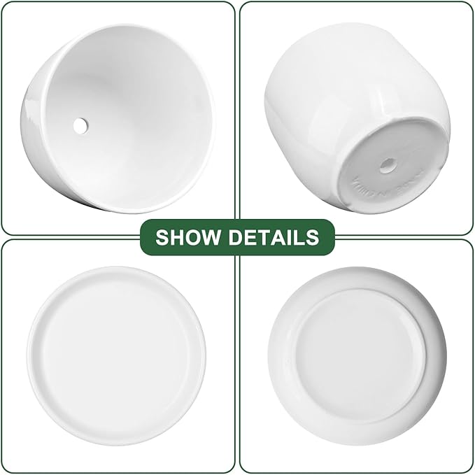 Ceramic Plant Pots,White 5.5 Inch Flower Pots for Plants,Ceramic Planter with Drainage Holes,Indoor Planter Pots with Saucer,Outdoor Garden Pots (White, 4 Pack)