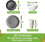 Teivio 16-Piece Kitchen Plastic Wheat Straw Dinnerware Set, Service for 4, Dinner Plates, Dessert Plate, Cereal Bowls, Cups, Unbreakable Plastic Outdoor Camping Dishes, Stone
