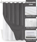 Inhousolu Boho Farmhouse Shower Curtain with Fabric Liner Set, Faux Linen Textured, 14 Metal Hooks Luxury Weighted Hem, Washable Wrinkle Free Bath Curtain for Hotel Bathroom 72"W x 84"L Graphite Grey
