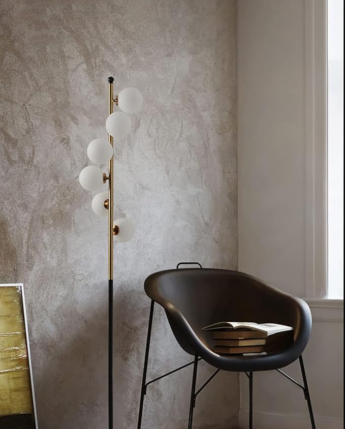 Modern Glass Globes Floor Lamp, 6 Lights Vertical Standing Lamps, Mid Century Floor Lamp, Elegant Floor Lamps with Stable Base for Living Room Bedroom Office