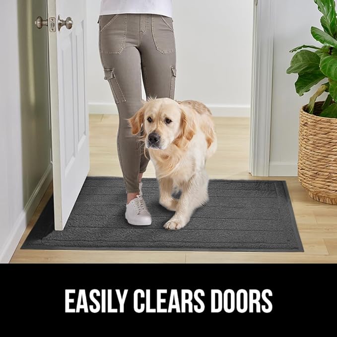 GORILLA GRIP Dirt Grabber Mesh Doormat, Low-Profile, Stain and Fade Resistant Heavy Duty Quick Dry Striped Doormats, Mats for Indoor or Outdoor Entry, Shoe Scraper, Garage Entrance Mat 47x35 Dark Gray