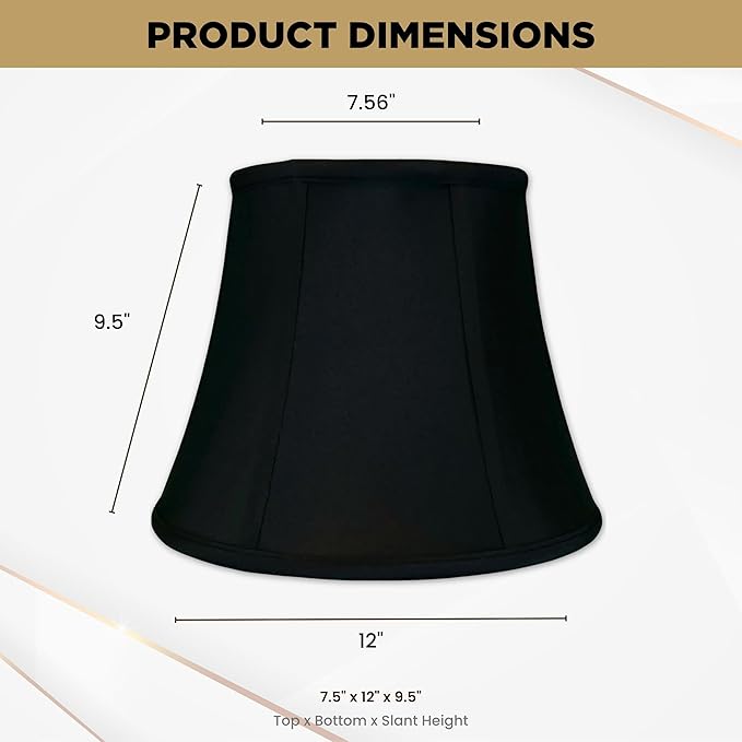 Royal Designs, Inc. BSO-708-12BLK-2 Modified Bell Basic Lamp Shade, 7.5 x 12 x 9.5, Black with Gold, 2-Pack