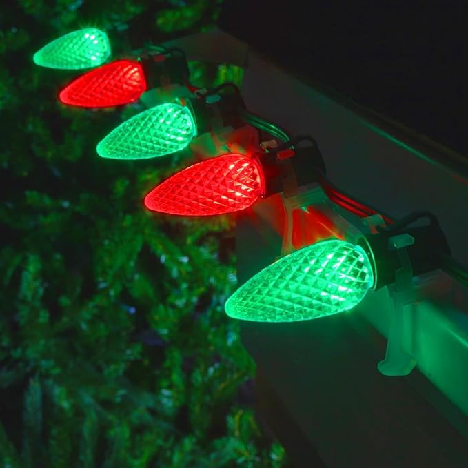 2 Pack 66FT 100LED Extendable C9 Christmas Lights Outdoor/Indoor, Waterproof Christmas String Lights Plug in, Green Wire LED Fairy Lights for Xmas Tree Garden Patio Wedding Party Decor (Red and Green)