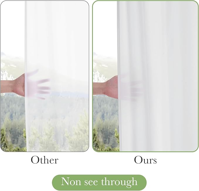 KGORGE Non See Through Sheer Shower Curtain for Bathroom, Privacy Button Hole Waterproof Lightweight Shower Curtains for Bathtub Hotel Washable, White, 72 x 72 inches Long, 1 Panel, Hooks Included