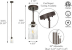 XiNBEi Lighting Pendant Lighting 1 Light Mini Pendant Light with Glass, Modern Adjustable Kitchen Hanging Ceiling Light Dark Bronze Finish XB-P1227-DB