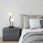 Black Mid Century Globe Table Lamp Industrial Retro 2 Lights Orb Desk Lamp with White Glass Globe Bedside Reading Light for Bedroom Living Room Study Room