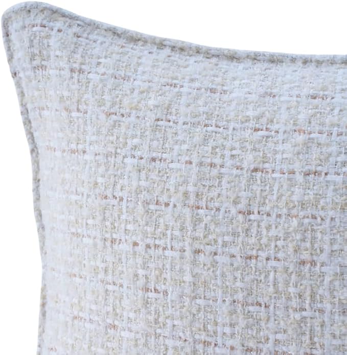 Luxury Tweed & Chenille Throw Pillow Covers – Set of 2 (18" x 18") with Soft and Luxurious Textures Decorative Throw Pillows for Couch, Bed, and Home Decor (White)