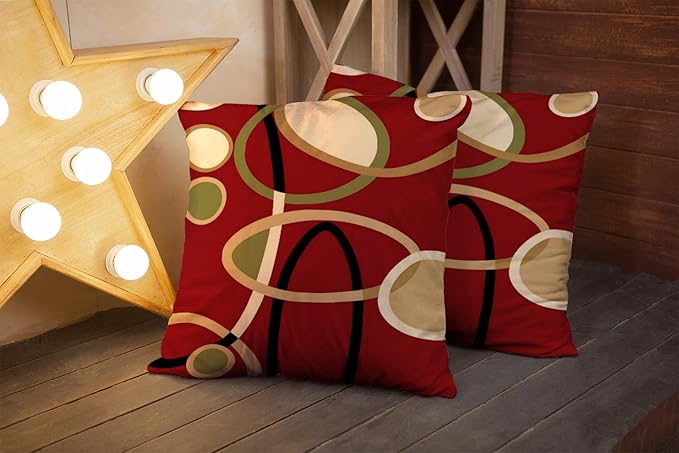 CAPSCEOLL Throw Pillow Cover Red Tan Black Geometric Circle Printing Pillowcase 20X20 Inch Set of 2 Home Decor Zipper Square Classic Style Pillowcase for Living Room