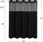 Boho Black Woven Fabric Shower Curtain 72 x 74 Modern Farmhouse, No Hooks Tufted Chevron Striped Shabby Chic Textured, Minimalist Cloth Curtain for Bathroom, Hotel Decor