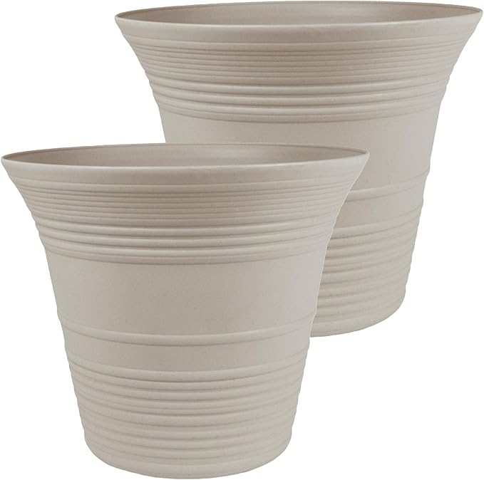 The HC Companies Sedona Round Self-Watering Pot - Lightweight Self Care Planter - Plastic Planter for Herbs & More - Durable Plant Pots for Indoor & Outdoor Plants (12" Cottage Stone, Pack of 2)