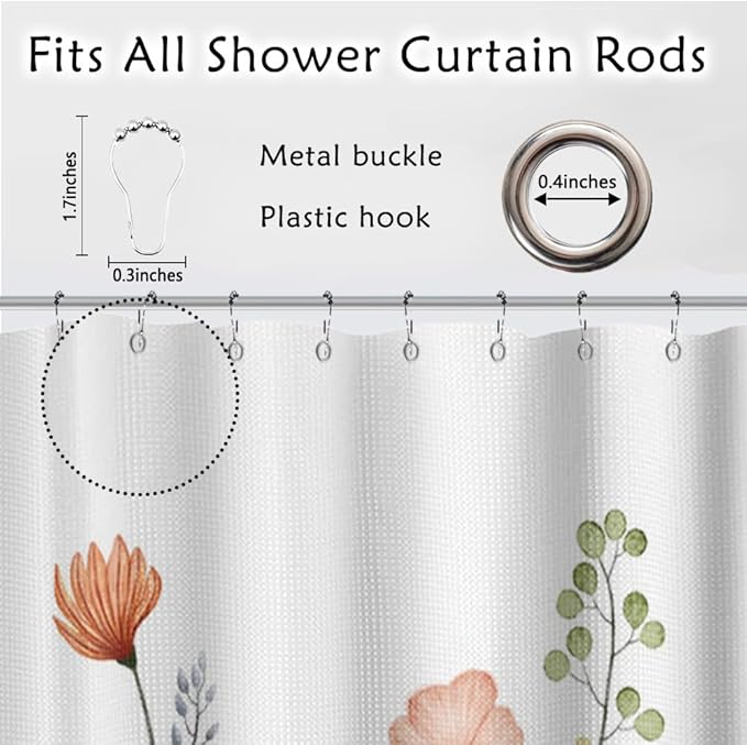 Flower Waffle Shower Curtain Leaves Fabric Bath Curtain, Floral Plants Long Shower Curtains for Bathroom Natural Curtain Waterproof with Hooks for Kids Bathroom Home Hotel Decor 72x72 inch