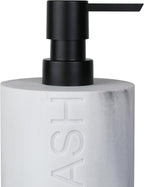White Body Wash Dispenser Luxurious Refillable Pump Bottle with Embossed Text, Durable Construction for Bathroom and Kitchen