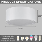 Luupyia 3-Light Double Fabric Drum Ceiling Light Fixture, 12.59 Inches Simple Semi Flush Mount Ceiling Lights with Double Fabric Shade, Modern Drum Chandelier for Bedroom, Hallway E26, 60W