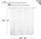 Waterproof Shower Curtain for Window Inside Shower, 40 x 36 Inches Short Plastic Bathroom Window Curtain Heavy Duty Vinyl with Hooks, White, 40x36
