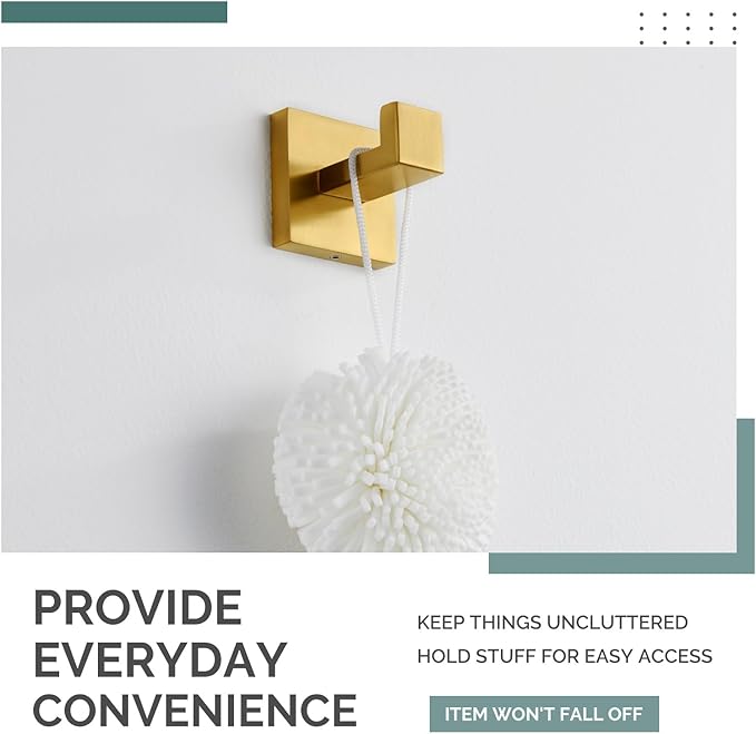 Angle Simple Towel Hook, SUS 304 Stainless Steel Hand Towel Holder for Bathroom, Wall Coat Hook, Brushed Gold