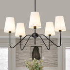 5 Light Modern Chandelier with White Shades, Elegant Pendant Light Fixture with Black Chandelier for Living Room, Dining Room, Bedroom, Hallway, Entryway, Height Adjustable