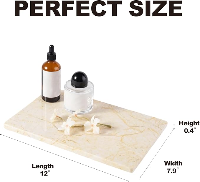 Natural Marble Cutting Boards for Kitchen - 12" x 8" Multi-Purpose Pastry Marble Tray Cheese Board Marble Slab for Counter, Bathroom Perfume Tray Jewelry Candle Plate (Yellow)