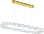 Oval Crystal Chandelier, 47.2'' Gold Crystal Ring Pendant Light for Kitchen Island Modern Linear Oval Chandeliers for Dining Room Dimmable 3000K-6000K