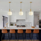 KCO Lighting Milk Glass Pendant Light White Ribbed Glass Pendant Lighting Antique Brass Pendant Lights Small White and Gold Pendant Light Fixture Modern Globe Hanging Lamp