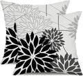 Black Grey Floral Pillow Covers 16x16 Set of 2 Outdoor Waterproof White Colored Decorative Throw Pillows Summer Pillowcase Polyester Cushion Case Decor for Couch Patio Funiture Garden Porch 01L16
