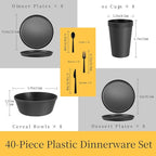 40 Piece Stackable Dinnerware Set for Small Kitchens, Modern Minimalist Plates & Flat Bottom Bowls (Pasta/Salad), Unbreakable & Microwave Safe, Fiesta